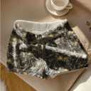 Camo Shorts Women Knit Drawstring Waist Skinny Y2k Booty Mini Shorts Micro Bottoms Streetwear (M)