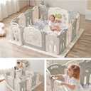 Fortella Cloud Castle Foldable Playpen, Baby Safety Play Yard with Writing Whiteboard and Activity Wall, Pack and Play for Toddlers 1-3, Indoors or Outdoors (Gray, 14 Panel)