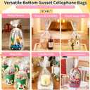 Soarvita Cellophane Bags 8x11x3.2 Inch, 50 Pcs Clear Plastic Gift Bags with Bottom Gusset for Stand-Up Display, Medium Cello Gift Wrap for Goodies, Treat, Candy, Party Favors, Includes 60 Gold Ties