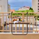Balcony Railing Table Hanging Folding Balcony Bar Table for Deck Railings Outdoor 23.6" x 15.7" Aluminium Frame Adjustable All Weather Space Saving (Brown), 23.6" X 15.7" X 25.2"