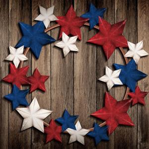 Metal Patriotic Wreaths for Front Door Red White Blue Star 4th of July Wreaths Independence Day Hanging Vintage Rustic Independence Day Welcome Sign for Porch Wall Home Outdoor, 14 Inch
