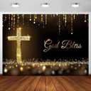 10X8ft Cross Backdrop, Golden Gliitter God Bless Backdrop Baptism Resurrection of Jesus Easter Photo Background for Church Events Decor Photo Props