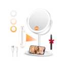 Auxmir Makeup Mirror with Lights, Double Sided 30X/1X Magnifying Mirror with Light, 3 Color Stepless Dimmable with Touch Screen, Rechargeable 360 Free Standing Vanity Mirrors for Bathroom, Bedroom