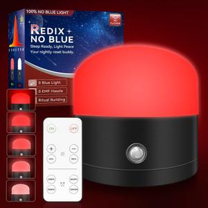 Neporal REDIX 670nm Red Light for Sleep, 100% Blue Light Blocking & Dimmable & 4 Timer Red Night Light for Melatonin Promoting, with Remote Red Light Lamp for Bedroom, Sleeping, Reading, Baby Nursery (3.15IN)
