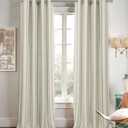 DriftAway Farmhouse Linen Blend Blackout Curtains 102 Inches Long for Bedroom Vertical Striped Printed Linen Curtains Thermal Insulated Lined Treatments for Living Room 2 Panels W52 x L102 Gray