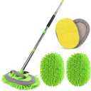62'' Microfiber Car Wash Brush Mop Kit Sponge with Long Handle, Chenille Car Cleaning Brush Supplies Car Windshield Cleaner Pads for Car Rv SUV Truck Boat Bus Non-Scratches (Green)