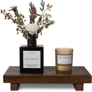 zoocatia Small Wood Tray Pedestal Stand Farmhouse Bathroom Decor Decorative Wooden Riser Kitchen Soap Dish Holder for Vanity, Counter, Sink, 9" x 5.9" - Walnut