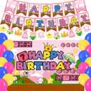 Pink Super Bros Birthday Party Backdrop,Super Brother Decor Supplies Include Happy Birthday Banner,Backdrop,Latex Balloon