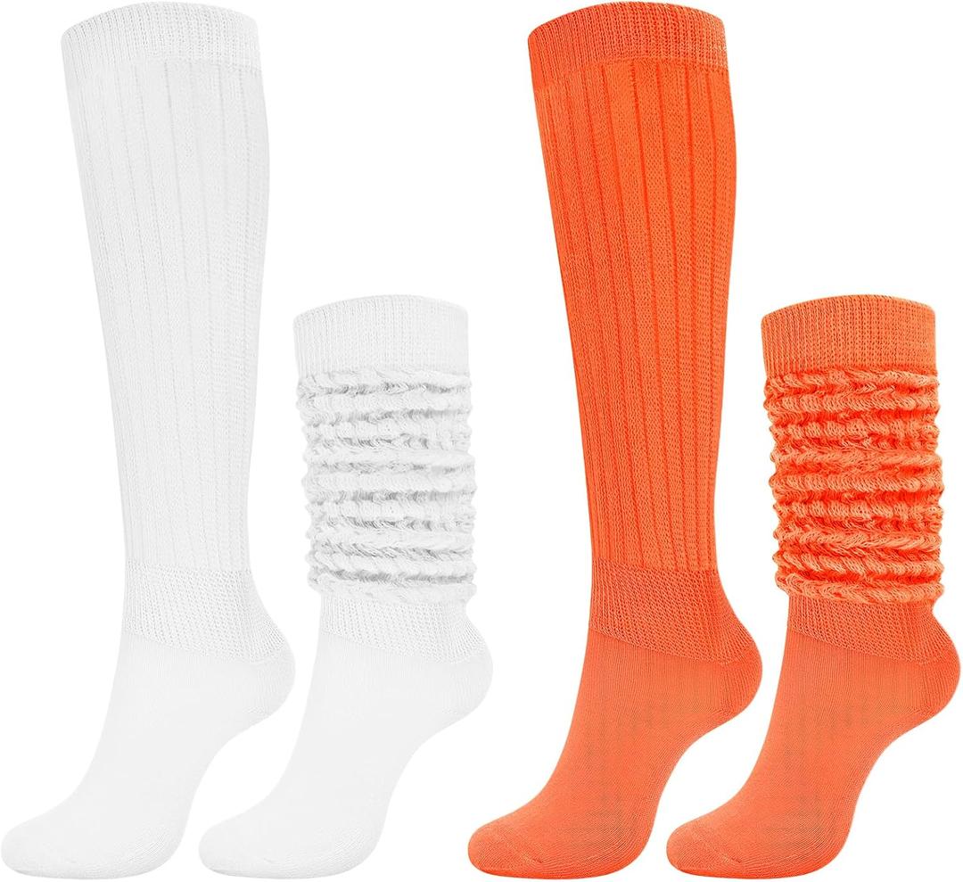 SIXDAYSOX Womens Slouchy Socks for Women 80s 90s Retro Style Cozy Scrunch Mid Calf Socks 2 Pack