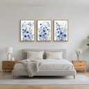 FWIEXA Blue White Wildflower Canvas Wall Art Set of 3, Framed Navy Chinoiserie Watercolor Botanical Pictures Wall Decor, Minimalist Floral Paintings Artwork, 16x24In Florals Prints for Living Room, Bedroom, Bathroom