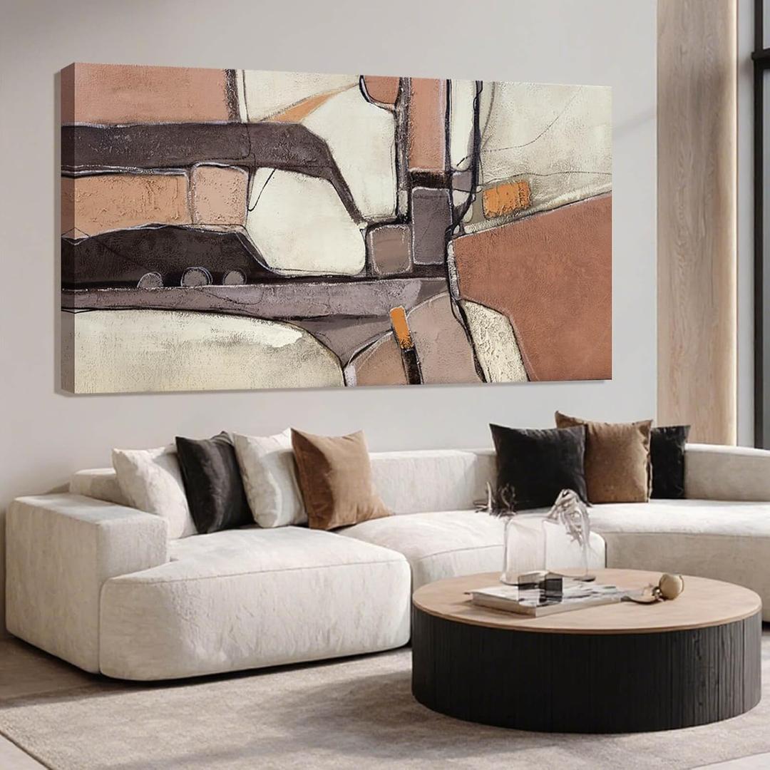 Large Wall Art Grey Canvas Art Wall Decor and Abstract Wall Art Framed for Living Room, Bedroom, and Office, 24" x 48" (Brown)