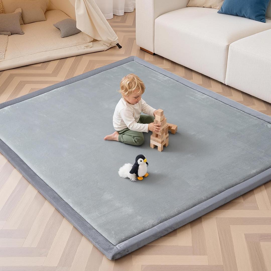 Baby Play Mat for Floor,1.3" Thick 71x59 Playpen Mat,Extra Large Nursery Rug,Tummy Time Foam Mats,Plush Soft Padded Playmate for Babies 6-12 Months Crawling,Non-Slip for Toddler Kids Playroom(Grey)