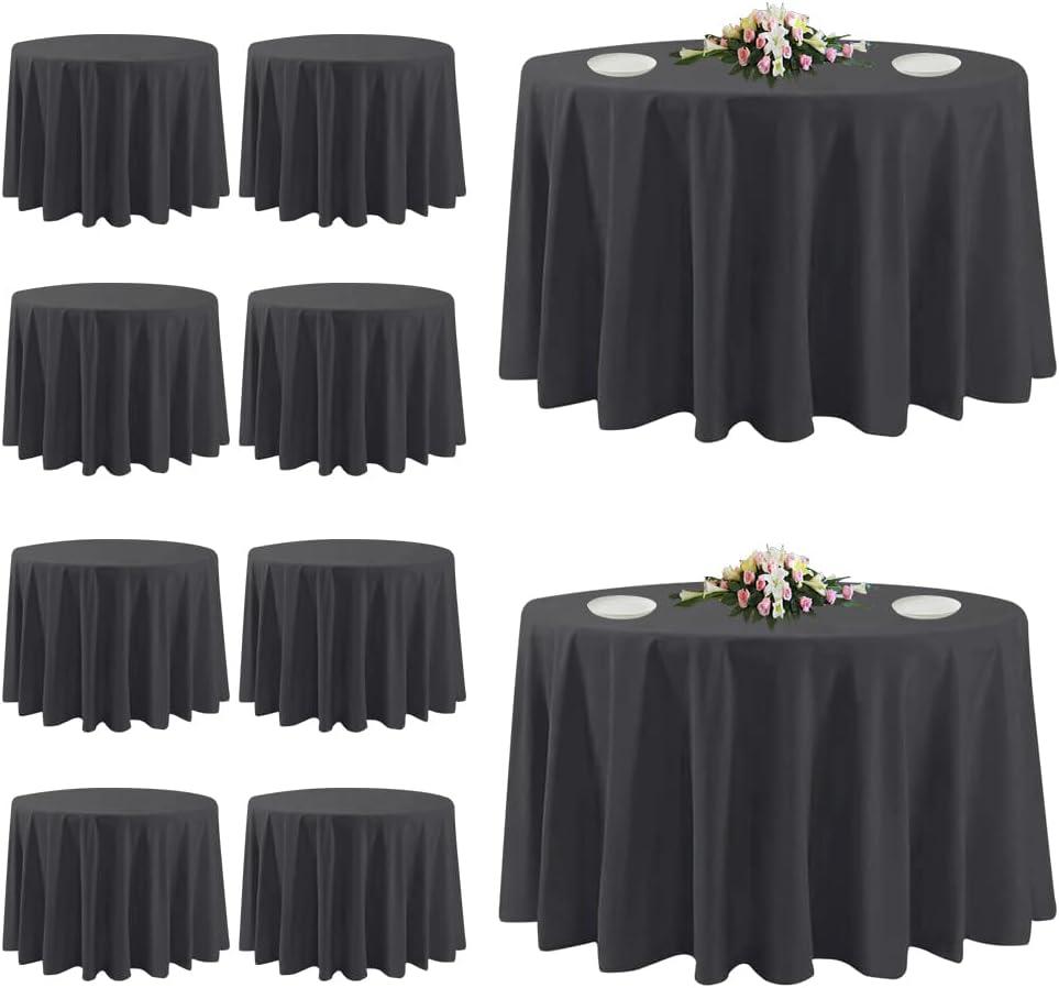 10 Pack Black Round Tablecloths, 120 Inch Stain Resistant and Wrinkle Polyester Fabric Washable Table Clothes Cover for Kitchen Dining, Wedding, Reception Banquet, Birthday Party, Buffet Restaurant