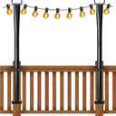 2 Pack String Light Poles for Deck, 5Ft Heavy-Duty Metal Deck Light Poles for Outside with Fixing Clips, Lighting Hanging Post Accessories for Patio Decor Garden Backyard Yard Fence Porch Decorations