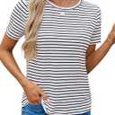 LilyCoco Womens Short Sleeve Shirt Striped Crewneck Tops Black X-Large (White, XL)