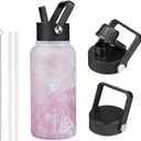 BJPKPK Insulated Water Bottles with Straw Lid, 27oz Stainless Steel Water Bottle with 3 Lids, Leak Proof BPA Free Metal Thermo, Mugs, Tumblers, Keep Cold Hot - Blossom