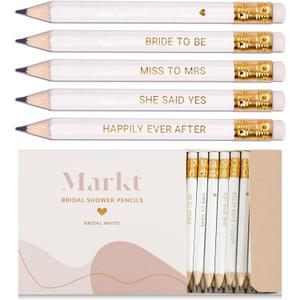 Markt Mini Pencils for Bridal Shower Games, Bridal Shower Pens, Heart Pencils, Small Pencil Set For Prizes, Game Winner Gifts (White)