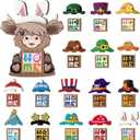 Menkxi Interchangeable Highland Cow Decor Seasonal Wooden Signs Farmhouse Book Stack Table Centerpiece with Holiday Tiered Tray Decor Gift for Party Kitchen Home Dining Table Decorations