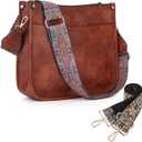 HKCLUF Crossbody Bags for Women Trendy Vegan Leather Hobo Handbags With 2PCS Adjustable Guitar Strap Shoulder Bags (A10-dark Brown)