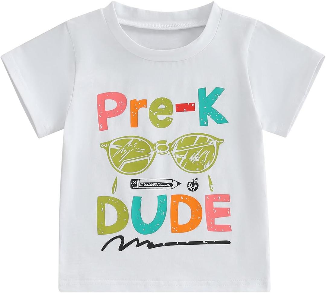 Back to School Clothes Girls Boys School Shirts Short Sleeve Letter Print 2T 3T 4T 5T 6T 7T Girls Boys Tops (White)
