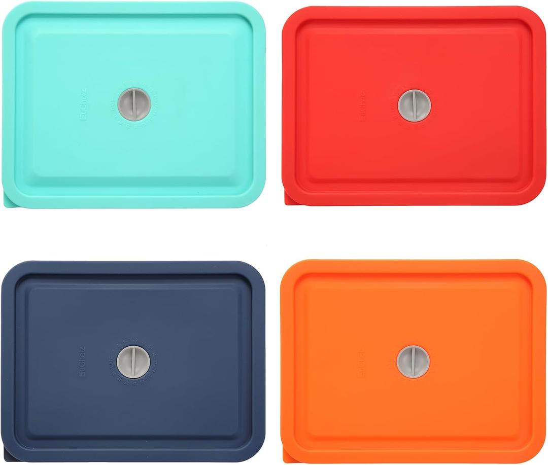 Replacement Lids for Pyrex 7211-PC 6 Cup Rectangle, Silicone Storage Cover Lid for Glass Bowl 4 Pack with Date Mark