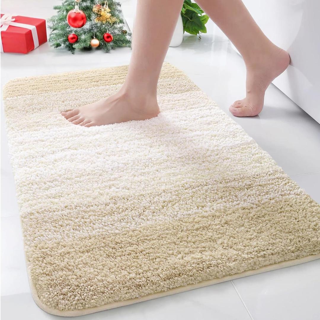 Arotive Microfiber Bathroom Rugs, Shaggy Soft and Absorbent Bath Rug, Non-Slip, Thick Plush Machine Washable Dry Bath Mats for Bathroom, Tub and Shower, 30x20, Light Beige, Rectangular