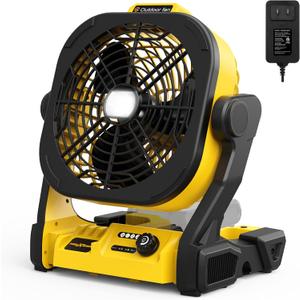 Battery Operated Fan for Dewalt 20V Max battery, Portable Fan with AC Adapter & LED Lights, 4 Speeds & Hook, Cordless/Camping/Battery Powered fan, for Outdoor Jobsite (Battery Not Included)