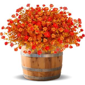 12 Bundles Artificial Fall Flowers for Outdoors Fall Decorations, UV Resistant Fake Mums Faux Fall Plants Plastic Greenery Shrub Home Porch Gardens Autumn Thanksgiving Decor(Brown Eucalyptus Flower)