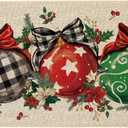 Baccessor Christmas Winter Doormat Indoor Outdoor 17x29 inch, Christmas Red Xmas Ball Ornament Decorative Front Door Mat Non Slip Rubber Backing Seasonal Entryway Kitchen Floor Decoration