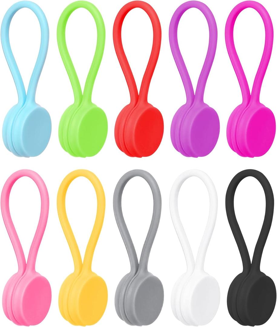 Quacc 9 PCS Reusable Magnetic Cable Ties Magnetic Cable Ties Silicone Cable Straps Wire Organizer for Earphone Phone Charger Audio Cable 9 Colors Silicone Cable Clips for Office, School, Home