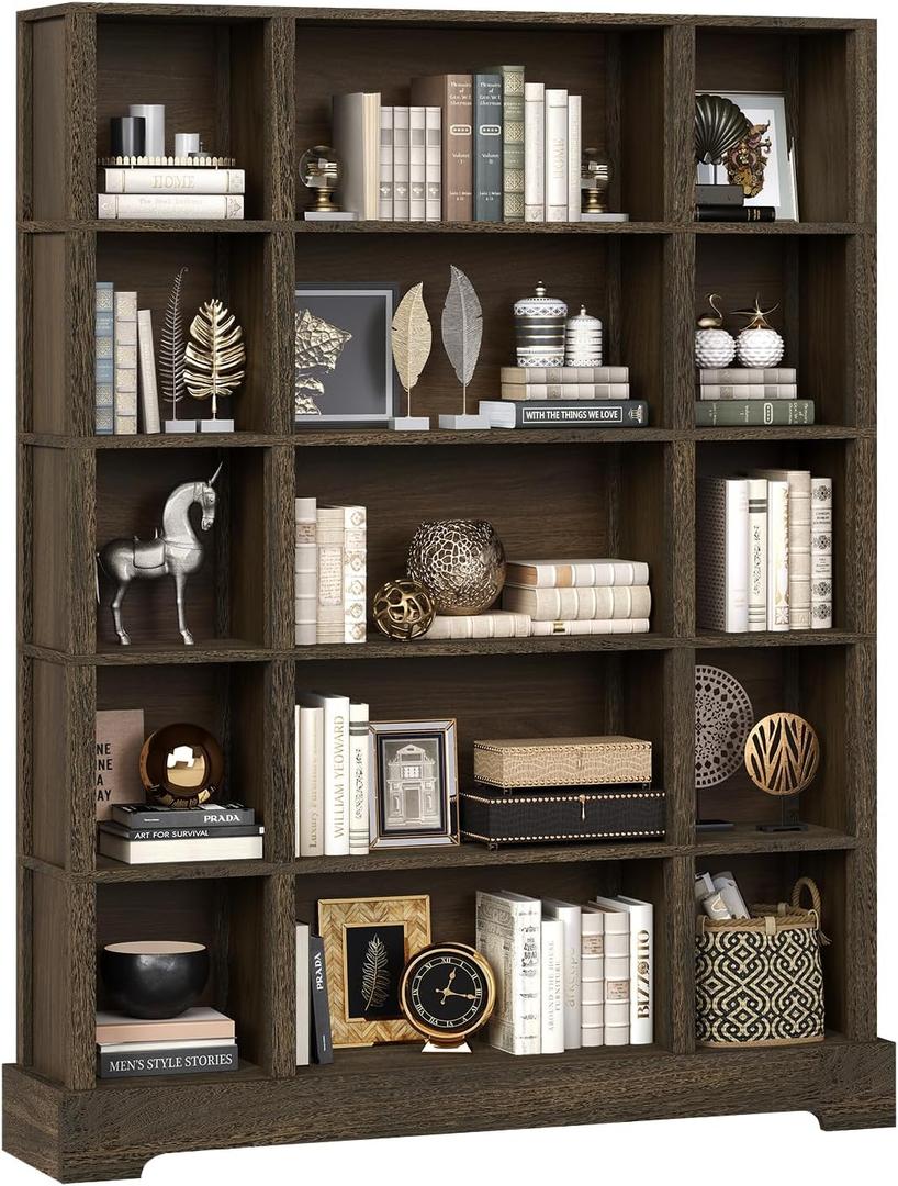 TVU 5-Tier Wood Book Shelf, 47" Wide Large Bookshelf and Bookcase, 64" Tall Bookshelf with Diversified Storage, Freestanding Wood Display Book Shelves for Living Room, Home Office, Walnut