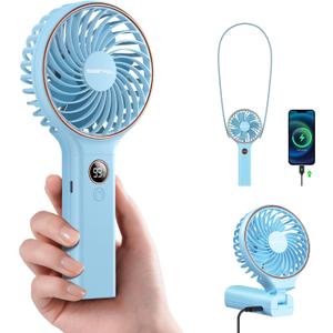 SWEETFULL Handheld Portable Fan, 5000mAh Rechargeable Battery, 6 Speed Wind, LED Digital Display, Foldable Electric Personal Mini Travel Fan with Backup Power, Summer Essentials Gifts for Women Girl (Blue)