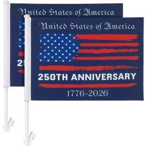 Remagr 2 Pack 250th Anniversary Car Flag 11 x 17 Inch USA Sports Car Window Flag with Flagpole Double Sided Printed Festival Parade Decoration for Parades Driving at a Constant Speed of 10-30 Mph