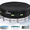 UIRWAY 12 Ft Round Pool Cover with Reflective Strips, Swimming Pool Cover for Above Ground Pools, Solar Cover Including Rope Tie and Luminous Ground Nails, PU Tarp Snug Fit for UV Protected