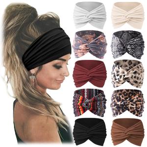 Jesries 10 PCS Women Headbands African Wide Hair Wrap Extra Turban Head Bands for Lady Large Sport Workout Stretch Non-slip Big Hair Bands (Blue)