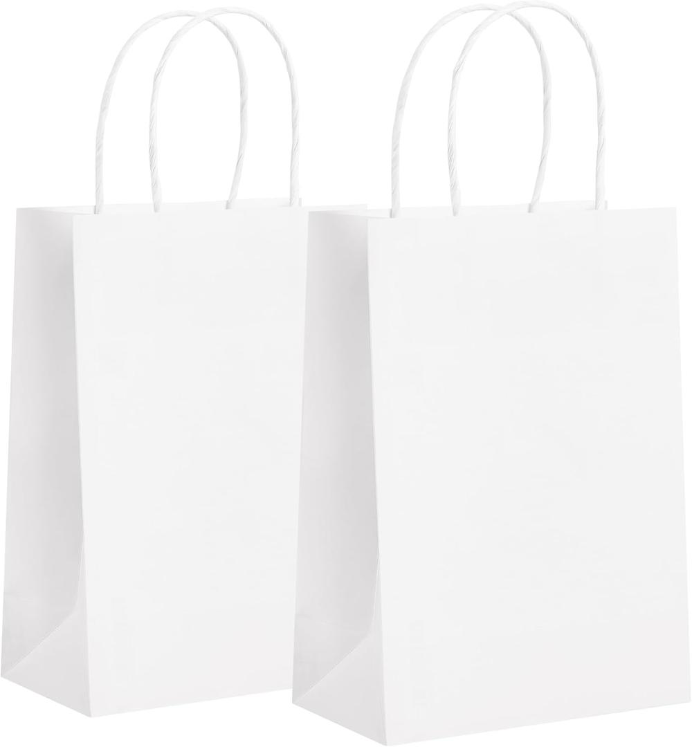 32 Pack Paper Gift Bags with Handles, 5.8"3.2"8.25" Party Favor Bags, Small Goodie Bags Bulk for Birthday, Crafts, Wedding, Party Supplies (Holy White)