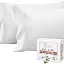 Pizuna 400 Thread Count Cotton King Size Pillow Cases Set of 2 White, 100% Long Staple Cotton King Pillow Cases, Soft Satin Pillowcase King Size with Stylish 4 inch Hem (Cotton Cooling Pillow Cases)
