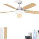 Roomratv Ceiling Fans with Lights,52 inch Smart Ceiling Fans with Dimmable LED Light Compatible with Google Home Alexa App Control(white