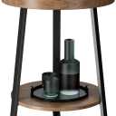 Gadroad Round End Table with Storage Shelf, 2 Tier Farmhouse Side Table Nightstand for Living Room, Bedroom, Wood Tabletop & Black Metal Frame, Brown 15.7 * 15.7 * 23.0inches
