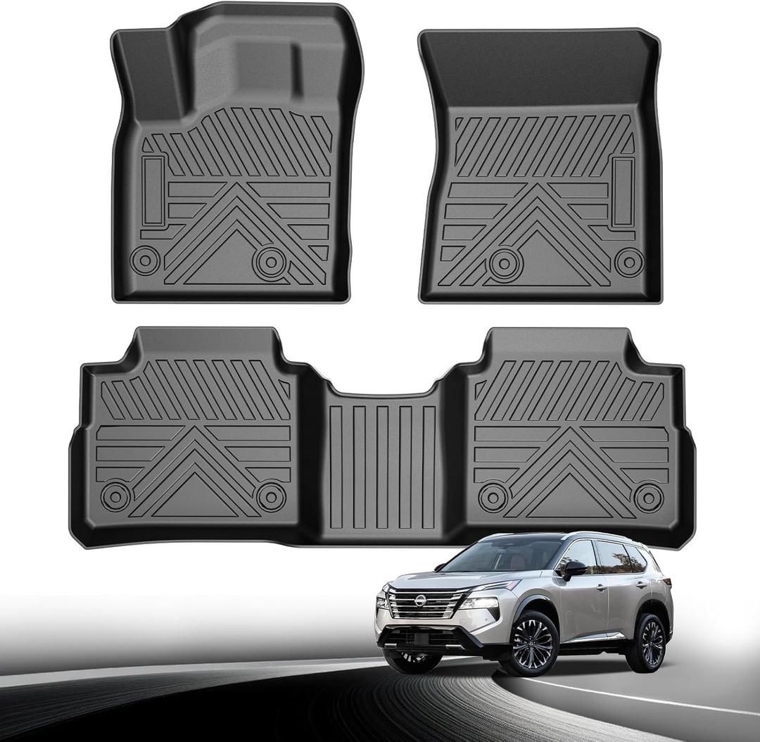 Carbon Fiber Floor Mats for Nissan Rogue 2021-2024 2025 2026 All Weather Protection TPE Car Mats Custom Car Liners Accessories, Front & 2nd Row Floor Liners Set