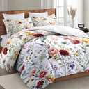 WeCozy Queen Size Comforter Set with 2 Pillowcases, Wildflower Flower Floral 3 Pcs Bedding for Kids and Adults, Boho Watercolor Butterfly Soft Comforter Set for Bedroom Bed Decor