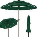 Kingdura 9ft 3-Tier Patio Umbrella with Solar Lights, Table Umbrella Outdoor Patio with Easy Crank & Tilt, 8 Sturdy Ribs, UV Protection, 32 LED Lights for Deck, Poolside, Market (Dark green)