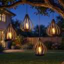 Solar Lanterns Outdoor Waterproof, Solar Lights Outdoor with Flickering Flameless Candle, Garden Decor Gifts for Women Mom Grandma, Hanging Solar Lights for Patio, Porch, Backyard, 4 Pack | Outdoor Solar Lanterns with Flickering Flameless Candle for Garden Patio Backyard Pathway Decor, Gifts for Women Mom Grandma