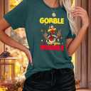 Thanksgiving Shirts for Women Gobble Til You Wobble T Shirt Gobble Turkey Short Sleeve Graphic Tee Tops (S)