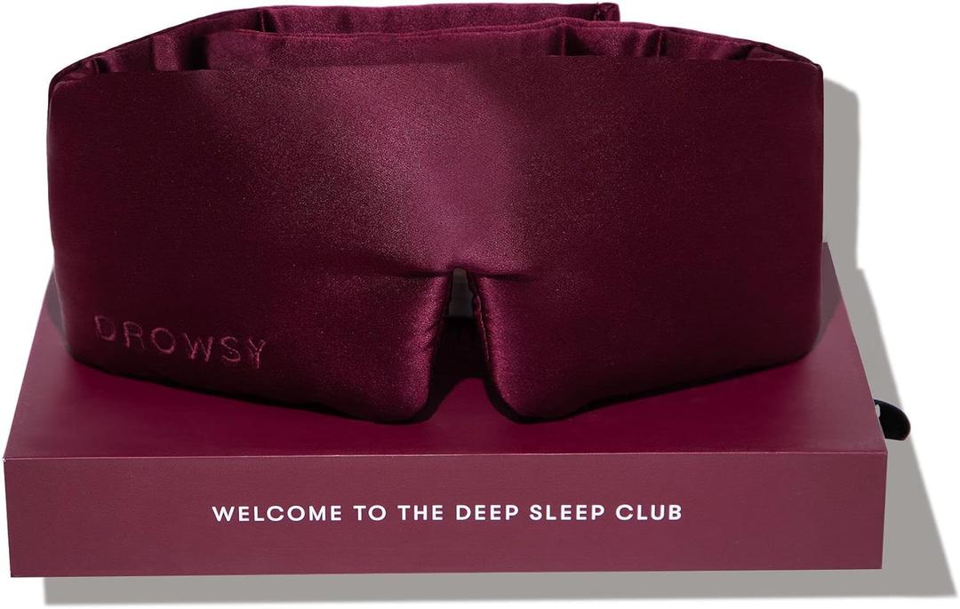 DROWSY Silk Sleep Mask - Face-Hugging, Padded Cocoon for Luxury Sleep in Total Darkness - 100% Pure Mulberry Silk (La Vie En Rouge)