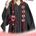 CiyvoLyeen Class of 2026 Graduation Leis with Glitter Pins Handmade Double Braided Ribbon Garland Money Holder Bowknot for Him Her Scarlet Congrats Grad Graduation Ceremony Gift Idea (Black & Red)