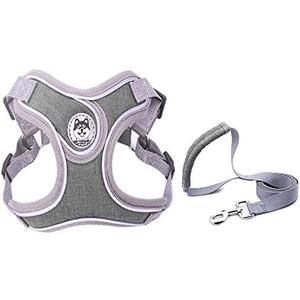No pull dog camisole Reflective puppy leash and collar Schnauzer pet cat walking training supplies Chihuahua L gray 