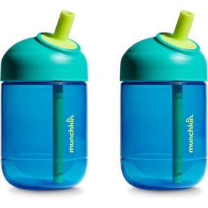 Munchkin Perfect Angle Straw Cups Toddlers 1-3 - Spill Proof Sippy Cups with Soft, Ergonomic Straw, BPA-Free, 10 Ounce, 2 Pack, Dark Blue