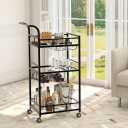 Alihdrna Black Bar Cart, Serving Cart with Wheels and Handle, Small Bar Carts with Wine Rack and Glass Holder, Modern Glass Beverage Cart, Mini Cart for Small Spaces, Kitchen, Dining Room
