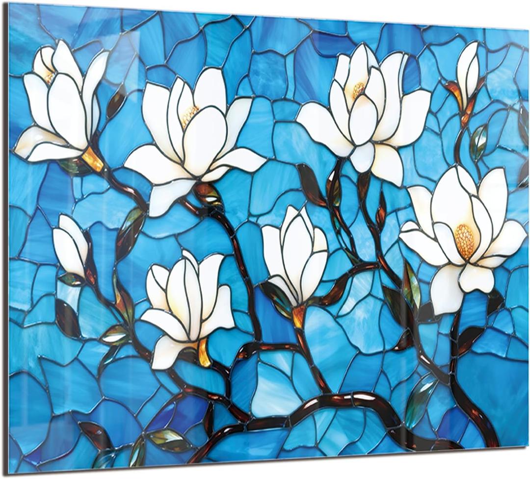DAIFURONGE Tempered Glass Backsplash for Kitchen, Mosaic Lotus Flowers | 30"x24" Behind Stove Back Splash Panel Protector, Easy to Clean, Kitchen Wall Decor,One Piece Oven and Range Backsplash